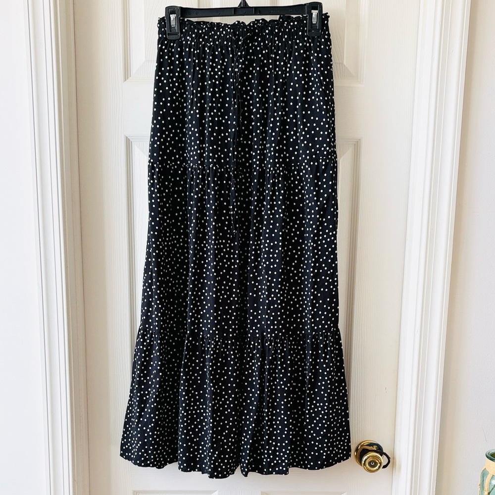Zesica Black and White Polka Dot Tiered Maxi Skirt